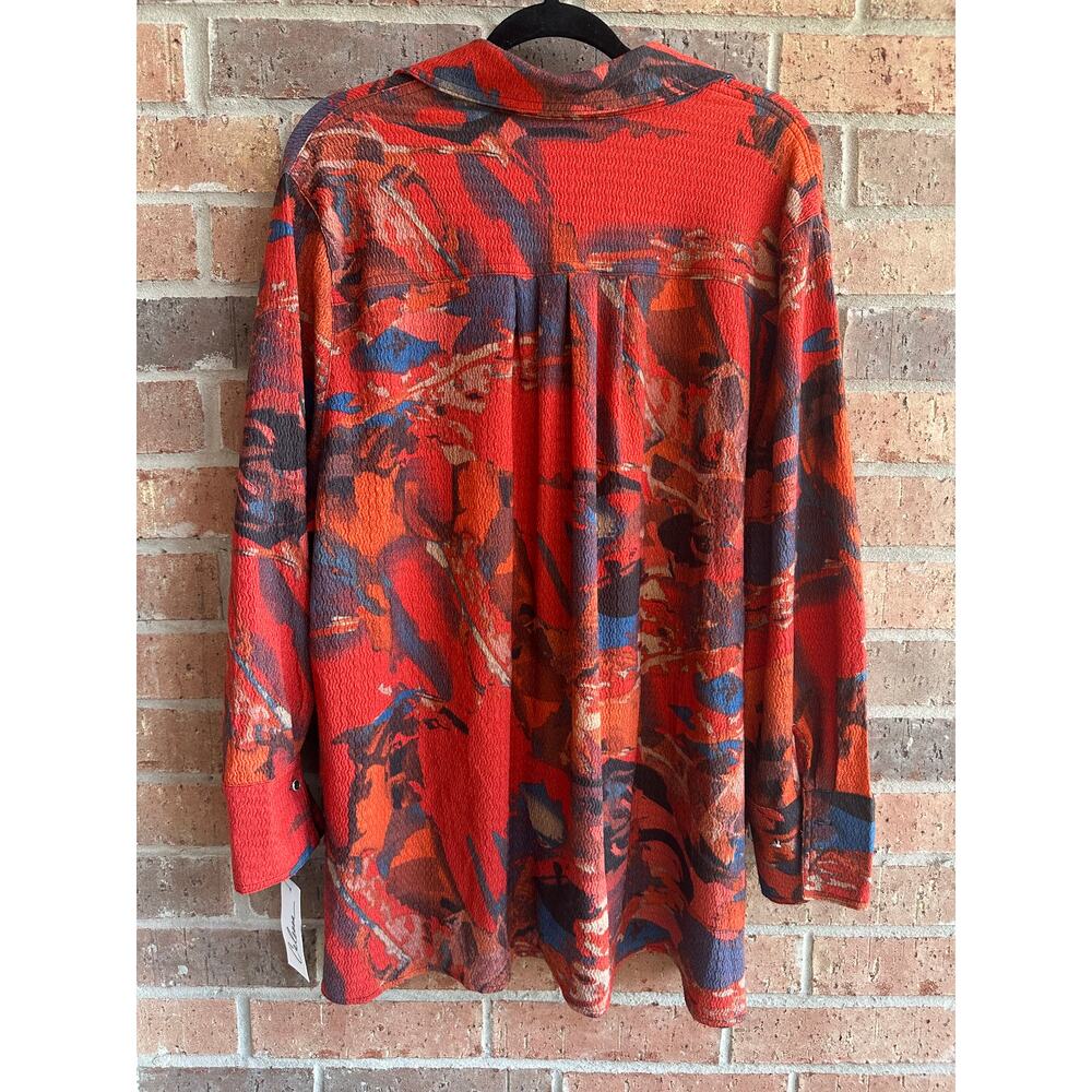 Calessa Womens Multicolor Abstract 3/4 Sleeve Button Front Blouse Tops Sz 1X NWT - Picture 2 of 5